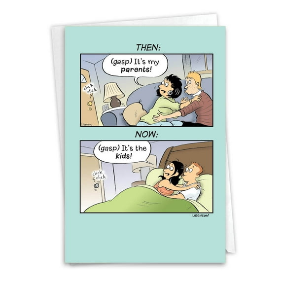 NobleWorks Funny Anniversary Greeting Card with 5 x 7 Inch Envelope (1 Card) Couple, Husband, Wife, Parents Anniversary Congratulations Then and Now C2448ANG