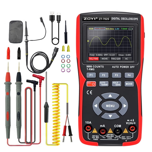 yeacher ZOYI ZT702S Oscilloscope Numérique Portatif & Multimètre, Bande Passante 10MHz, Échantillonnage 48MSa/s, Vrais RMS, Tension AC/DC/courant, Résistance, Capacité, Fréquence, Température, Test de Diode