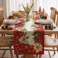 thumbnail image 3 of Sm:)e Red White Poinsettia & Pine Cone Christmas Table Runner, 13 x 72 Inch Red Farmhouse Table Decor, Universal for Indoor Outdoor Kitchen, Home & Party Decoration, 3 of 7