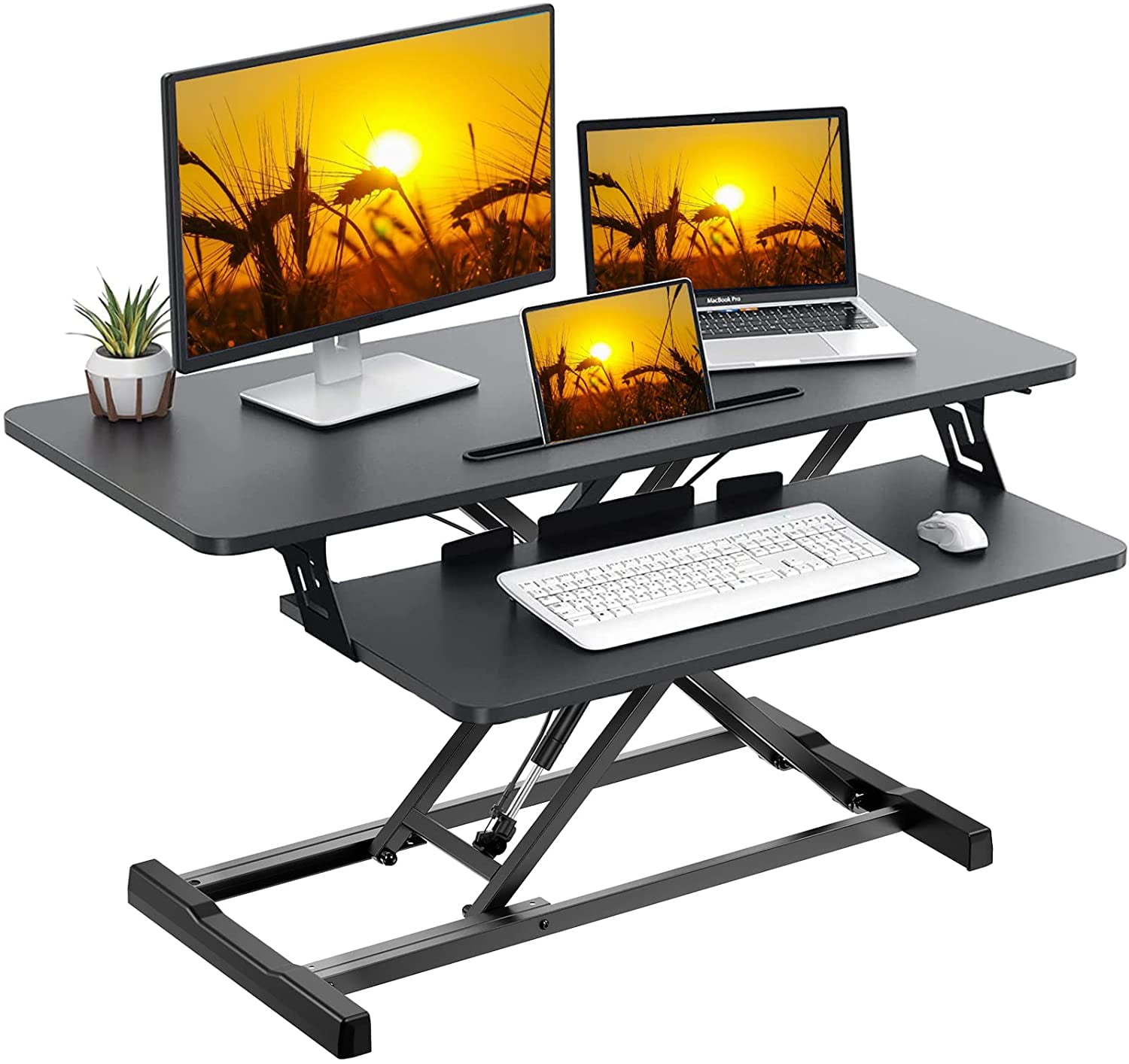 Ergonomic Sit-Stand Computer Desk Converter Height Adjustable Office Workstation 