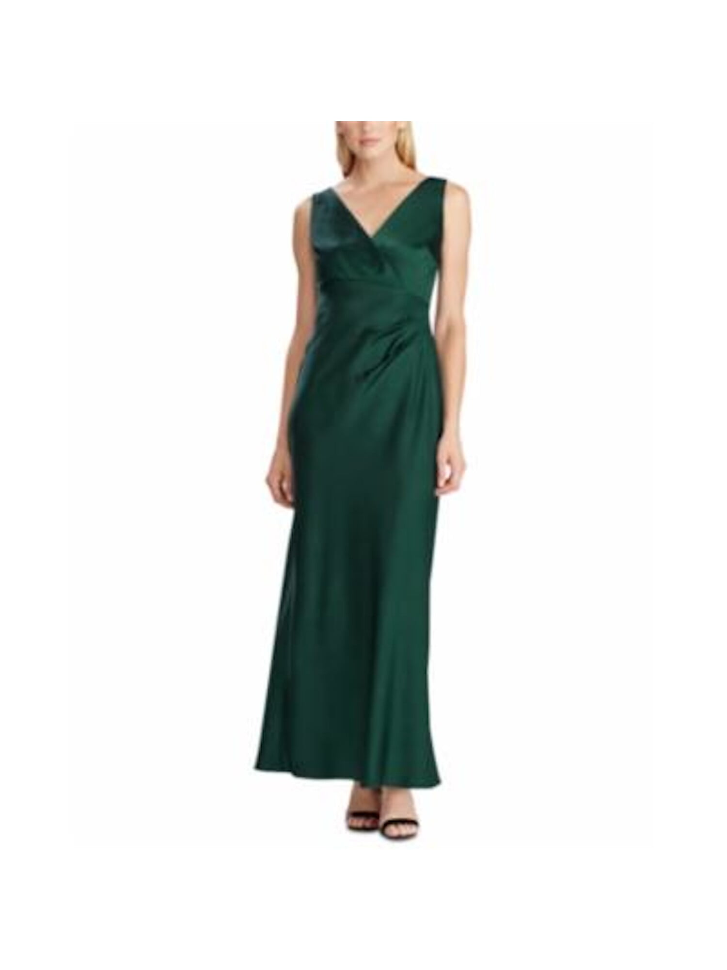 RALPH LAUREN Womens Green Sleeveless V Neck Full-Length Evening Sheath Dress  12 
