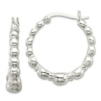 925 Sterling Silver Polished Graduated Bead Hoop Earrings 25.5x24mm Wide 5mm Thick Hoop Earring for Women