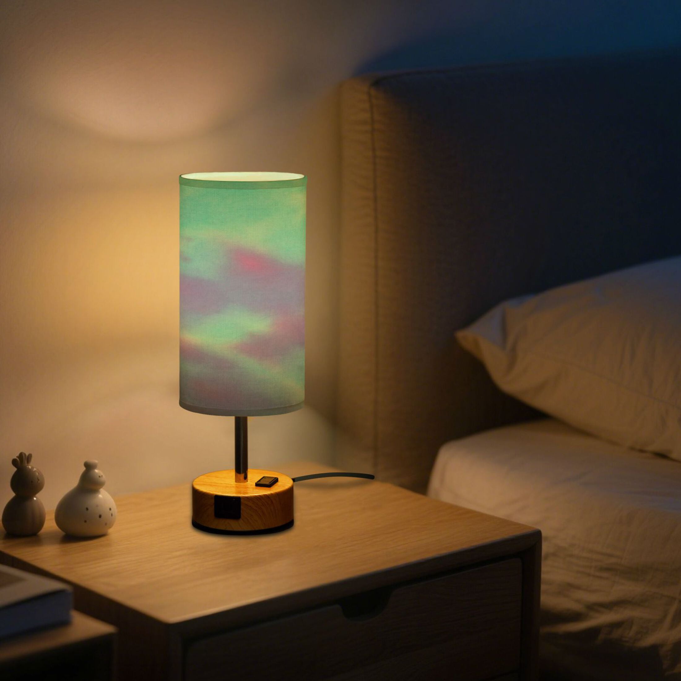 Touch-Control 3-Color Desk Lamp with Plug – Energy-Saving LED + 3 Simultaneous Charging Ports Gradient Tie-dye