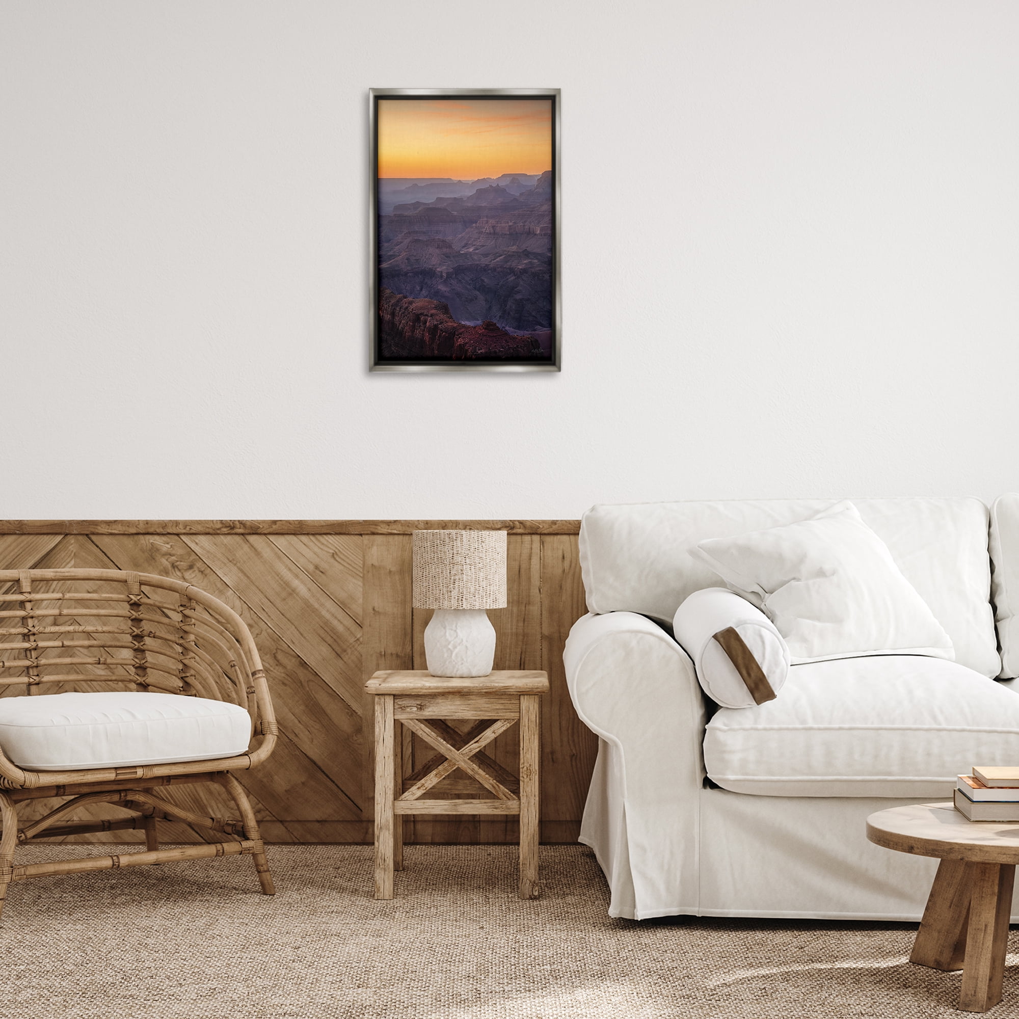 Stupell Industries Orange Sunset Canyon Landscape & Nature Photography Gray Floater Framed Canvas Art Print Wall Art, 17 x 25