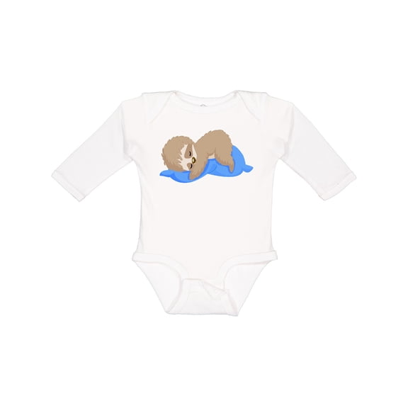 Inktastic Cute Baby Sloth Sleeping on Blue Pillow Boys or Girls Long Sleeve Baby Bodysuit