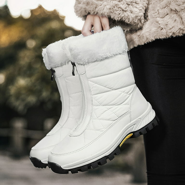 Fashion Women Winter Water Proof Flat Zipper Keep Warm Snow Boots  Comfortable Mid Boots Shoes Wide Boots Womens Warm Boots Snow Boots Womens  Size 8 Lightweight Winter Boots Women Snow Boots Women