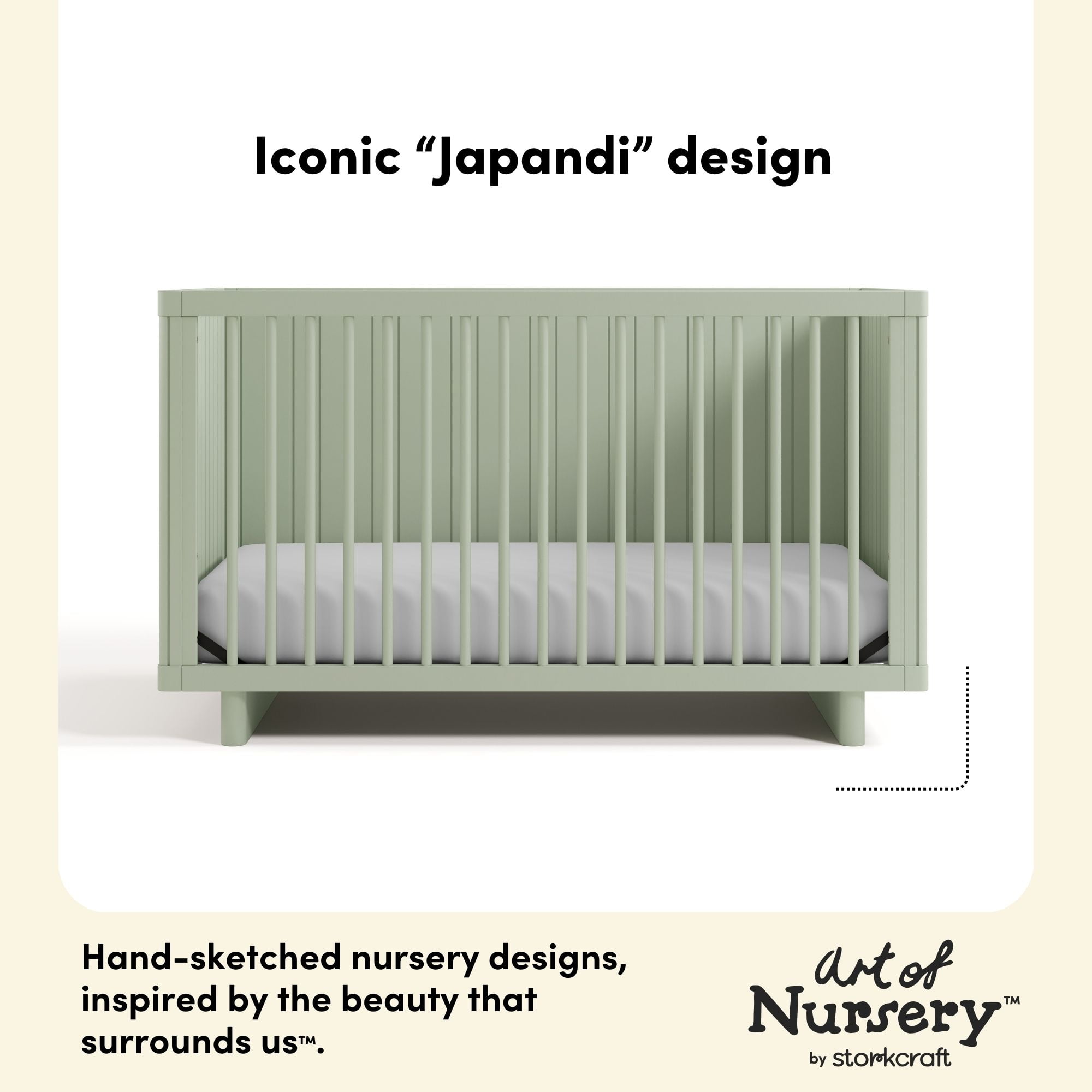 Art of Nursery by Storkcraft Kyoto Deluxe Convertible Crib with Bonus Toddler Guardrail, Sage