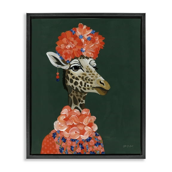 Stupell Industries Regal Giraffe Portrait Animals Painting Black Floater Framed Canvas Art Print Wall Art, 17 x 21