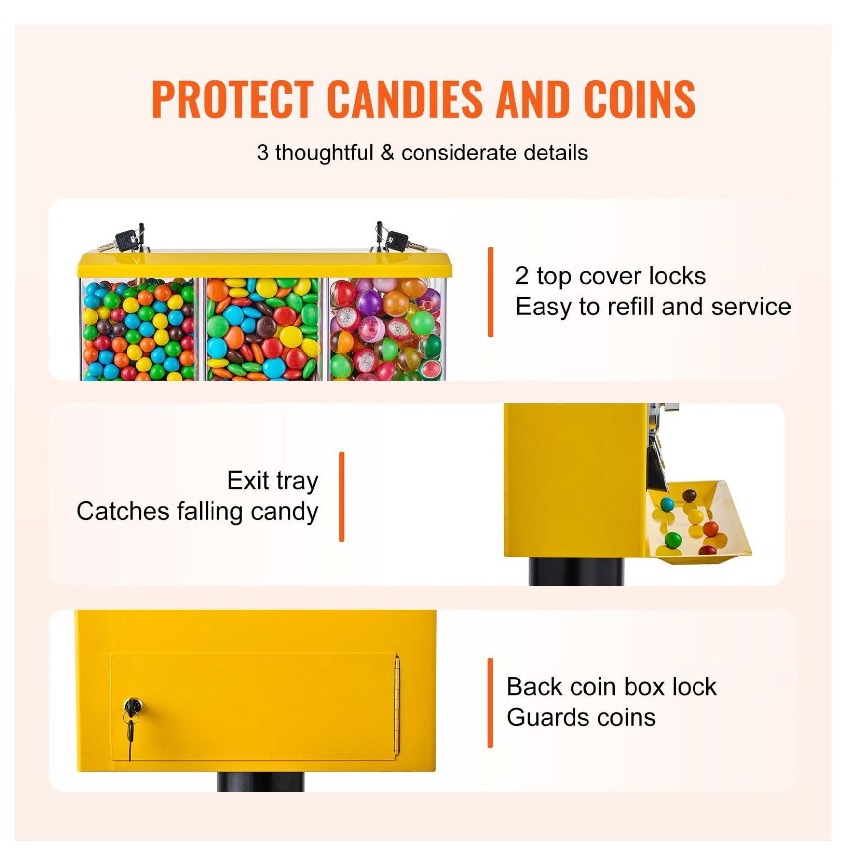 Candy Vending Machine - Triple Compartment Gumball & Candy Dispenser w/ Stand