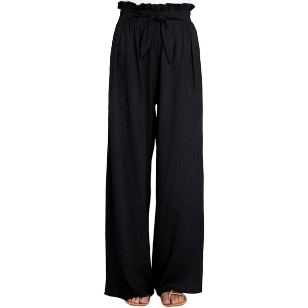 Pantalones Largos De Mujer Pantalones de algodón y lino ajustables con nudo de corbata para vacaciones sueltas (negro M) Cgtredaw Para estrenar