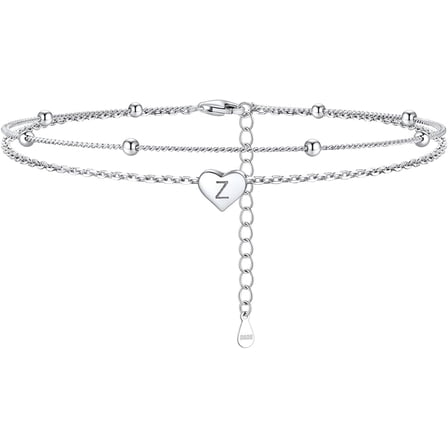 925 Sterling Silver Anklets For Women Heart Anklet With Beaded Heart Initial Anklets For Women[o5064]
