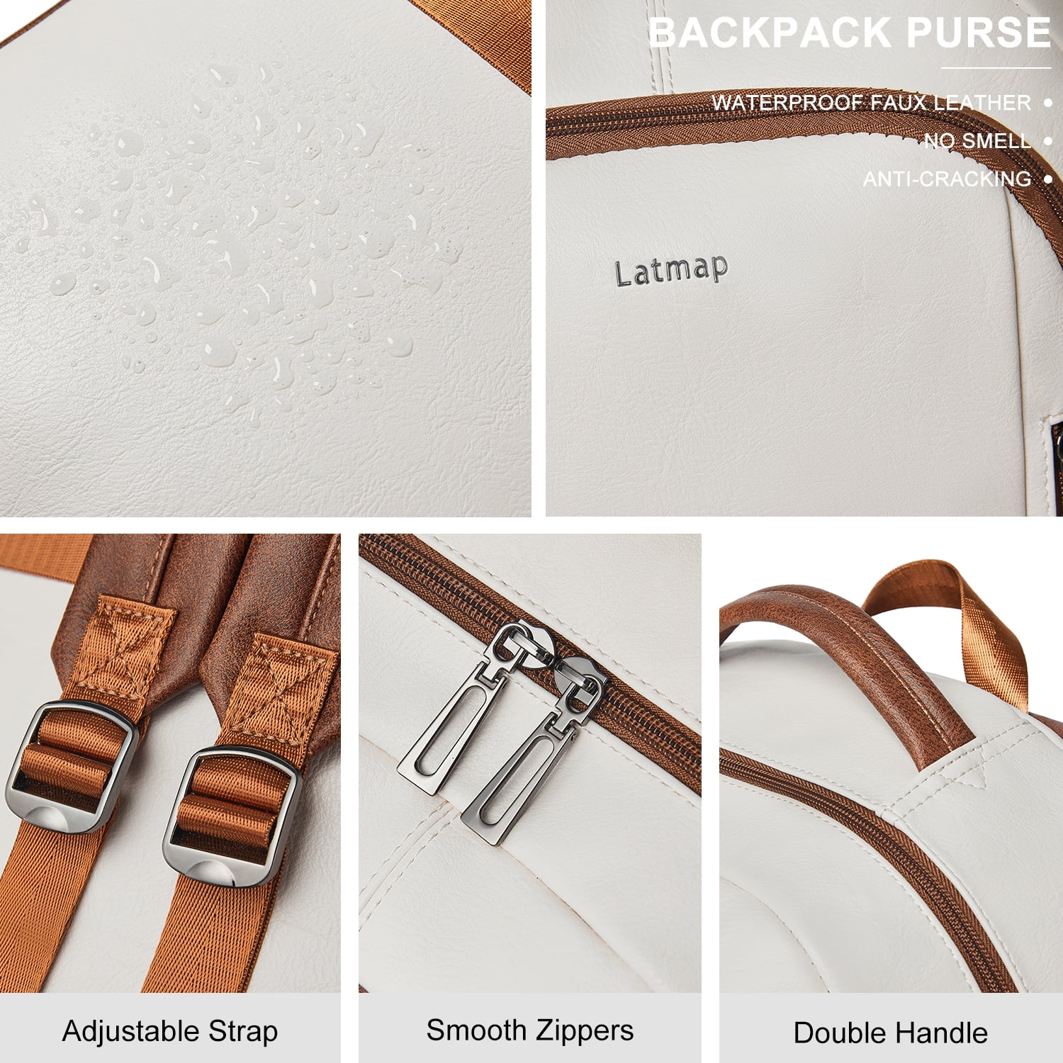 Versatile 30L Faux Leather Backpack Purse for Women & Men, Multi-Use Travel Work Laptop Backpack Bookbag, Fits 15.6" Laptop - Beige