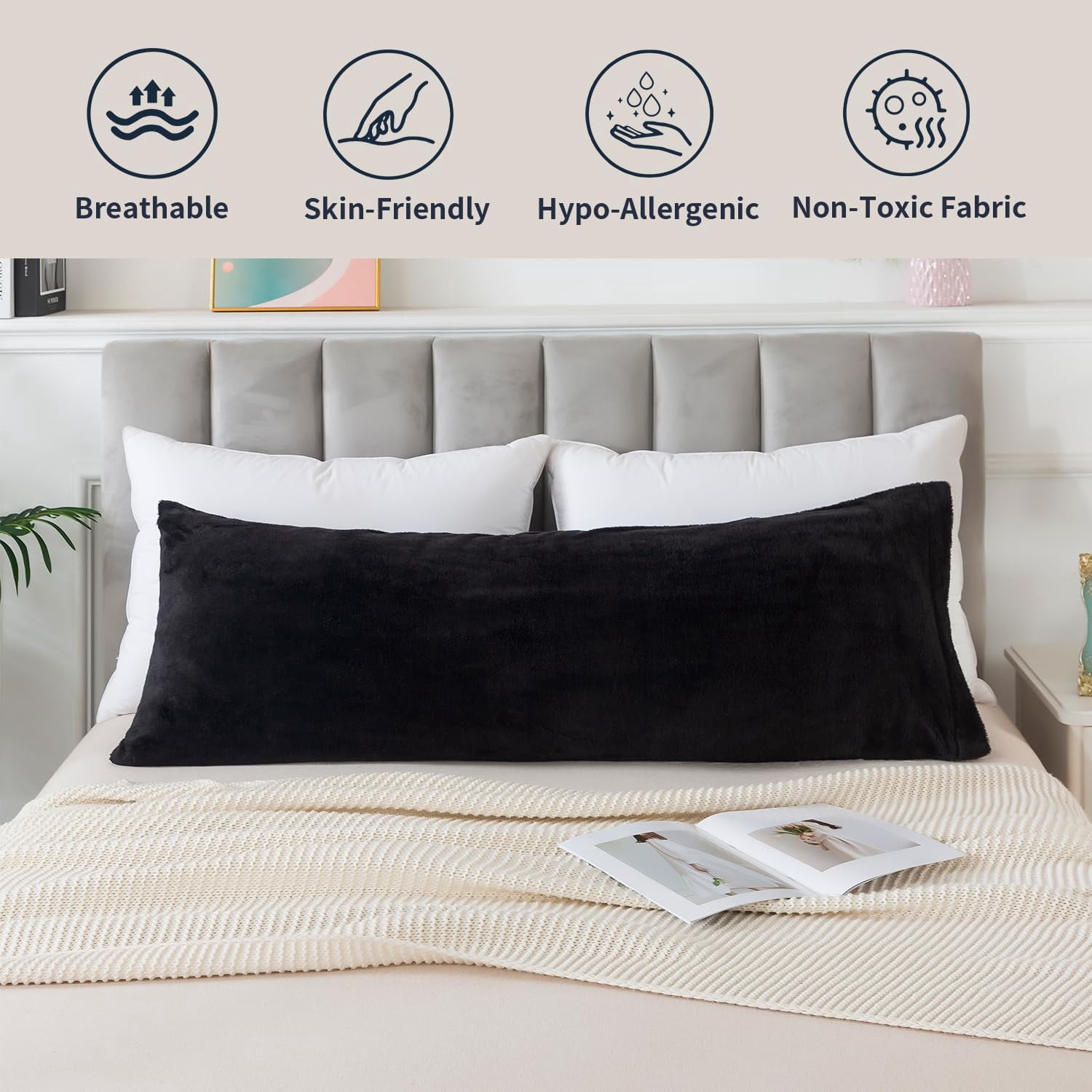 Memory Foam Body Pillow with Plush Fuzzy Cover Full-Length Support Pillow for Adults Soft Comfortable Sleeping Aid