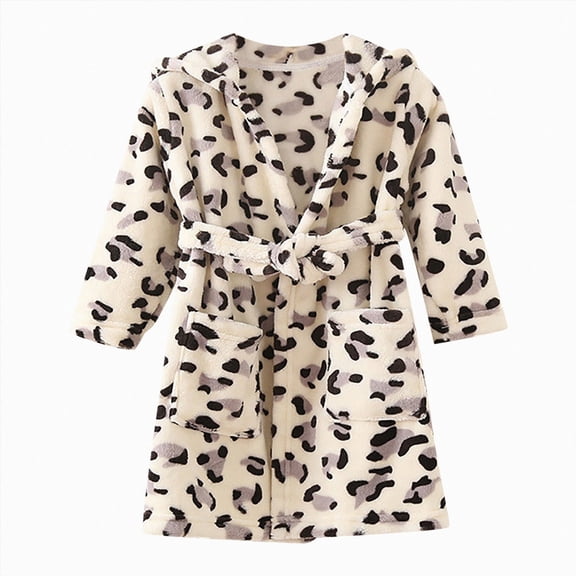 Gibobby Boys Girls Kids Soft Flannel Bathrobe,Thickened Warm Hooded Sleep Robe with Waist Tie,Plush Cozy Loungewear for Fall Winter for 2T 3T 4T 5T 6T 7T Toddler Pajamas,WH2,Size 6-7T