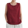 thumbnail image 2 of Bixock Tank Tops for Womens Sleeveless Blouse Linen Cotton Crew Neck Solid Color Loose Breathable Casual Shirt Daily Top Beach Vacation Summer Clothes, 2 of 6