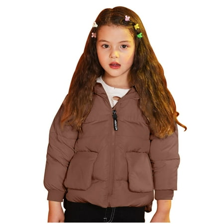 

DNDKILG Children Boy Girl Pockets Coat Toddler Baby Padded Zip Up Long Sleeve Puffer Jacket Hooded Fall Winter Outerwear Brown 2Y-11Y
