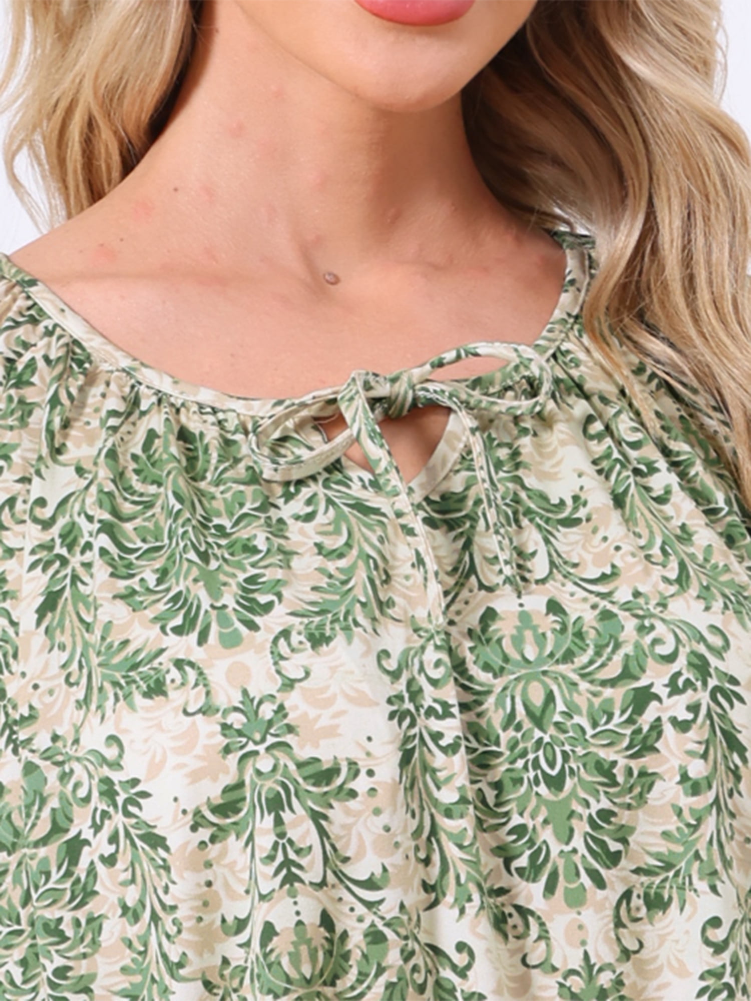 DARING DIVA Women's Long Sleeve Round Neck Nightshirt with Pocket M Green Floral