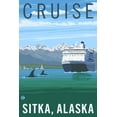 thumbnail image 3 of Sitka, Alaska, Cruise Ship and Whales (100% Cotton Tea Towel, Decorative Hand Towel, Kitchen and Home), 3 of 3