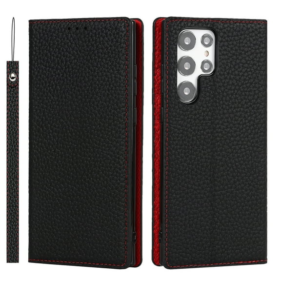 Genuine Leather Flip Wallet Phone Case For Samsung Galaxy S25 Edge S24 FE S23 Ultra S22 A26 A55 A54 A25 Stand Cards Slot Cover