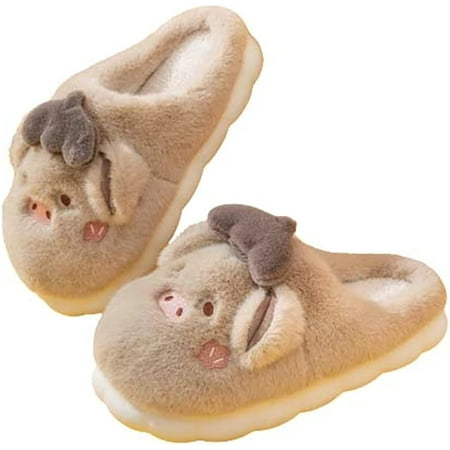 

CoCopeaunt Women Men Lovely Cute Pig Animal Fluffy House Shoes Furry Faux Fur Plush Soft Warm Winter Slippers Indoor Home