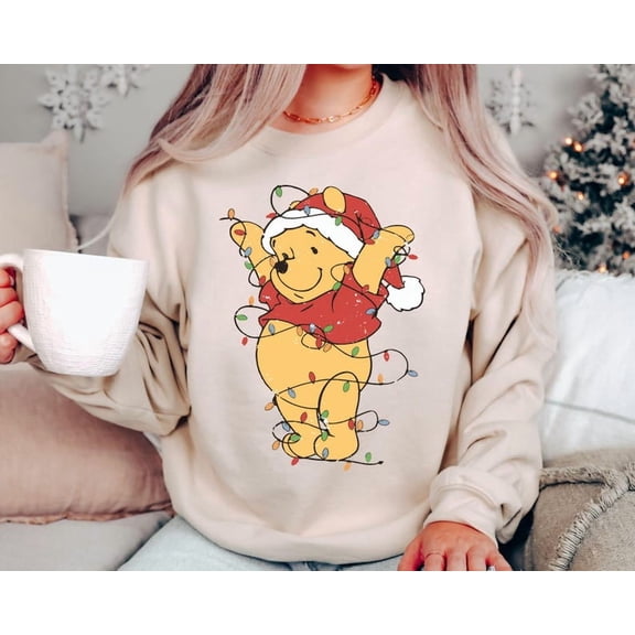 Winnie The Pooh Christmas Lights Sweatshirt, Pooh Christmas Sweatshirt, Holiday Sweater, Winter Crewneck Shirt, Christmas Gift For Women