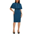 thumbnail image 1 of INSPIRE CHIC Vestidos de Negocios Elegantes para Mujeres Con Doble Botonadura Conjuntos de Capa y Vestido XL Azul Lago, 1 of 5