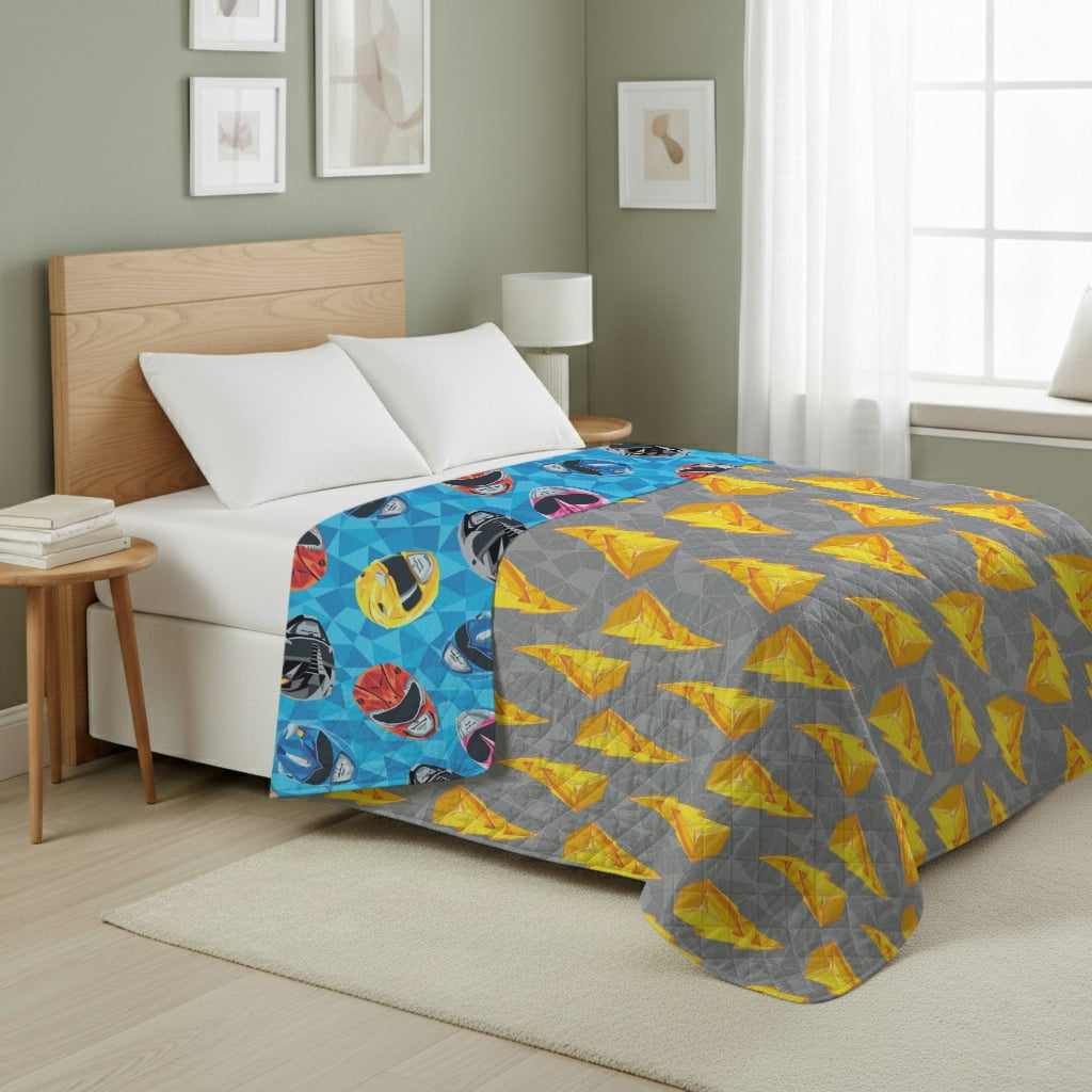 Power Rangers Geo Power Twin/Full Quilted Blanket 60x90 inches, Kids Character Bedding