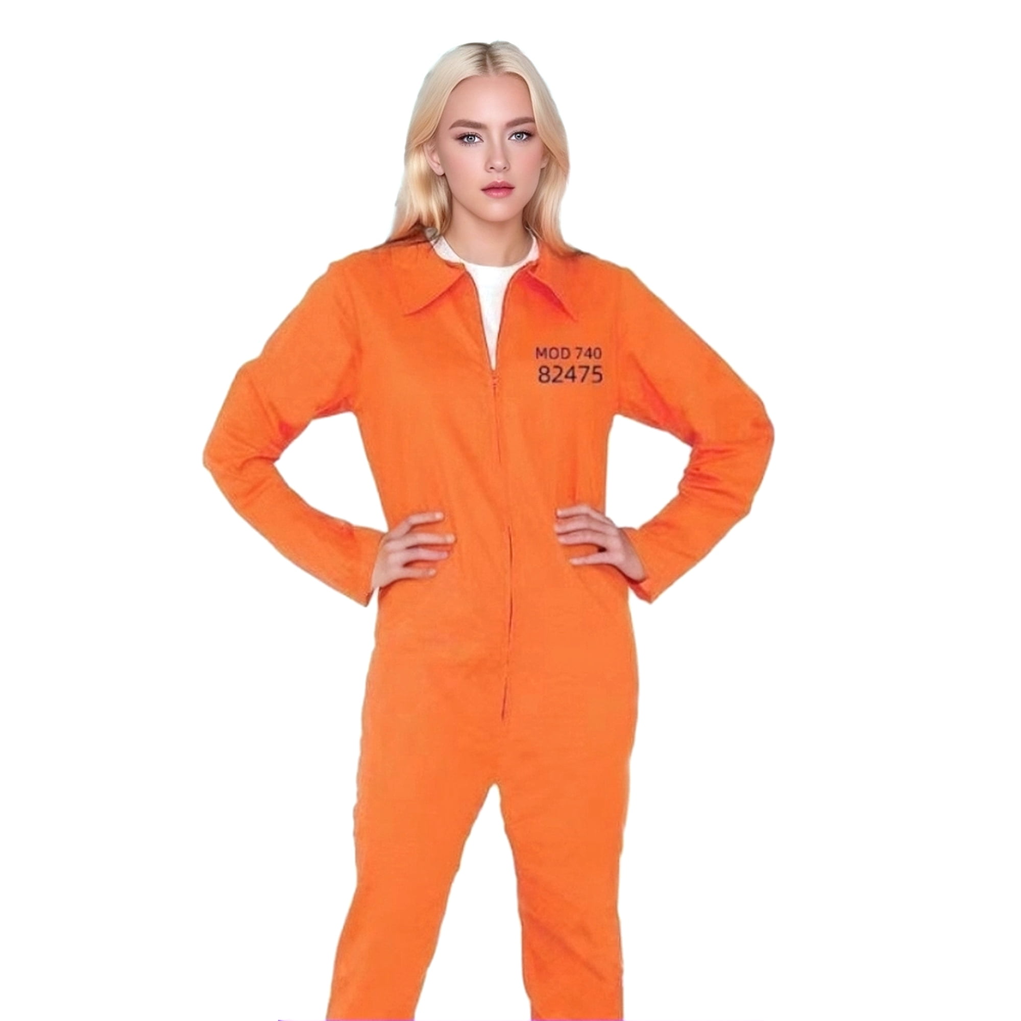 Thefound Adults Inmate Halloween Costume Letter Print Zipper Long Sleeves Prisoner Jumpsuit For Women Men Cosplay Party Outfits Other