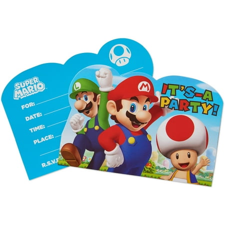 Super Mario Birthday Party Invite Postcards, 8ct