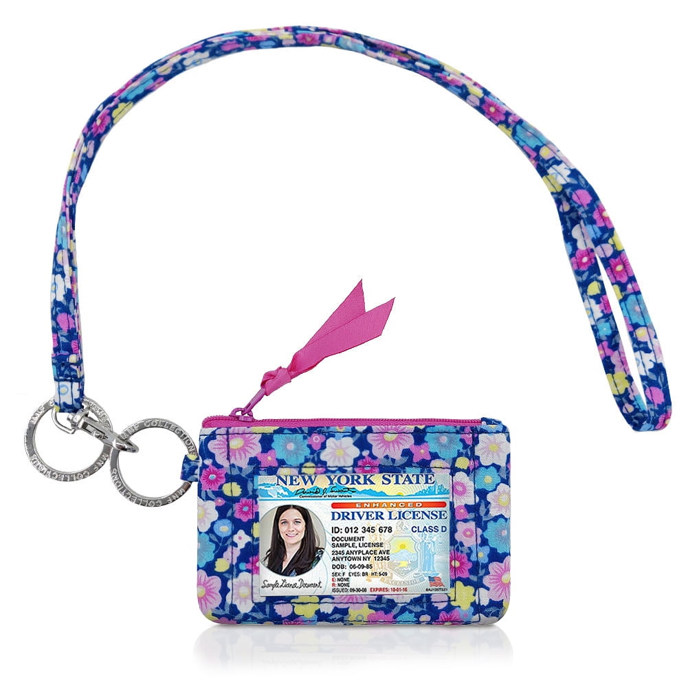 Zip ID Case with Lanyard Badge ID Holder Wallet with Zipper Cotton