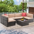 thumbnail image 1 of iRerts 7 Pieces Outdoor Sectional Sofa Patio Furniture Sets, Wicker Rattan Outdoor Patio Conversation Sets with 2 Pillows and Coffee Table, Patio Sofa Sets for Yard Backyard, Gray Wicker+Beige Cushion, 1 of 7