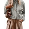 thumbnail image 3 of Womens Cropped Cardigan Sweaters Button Up Chunky Knit Long Sleeve Stand Collar Open Front Loose Jackets Gray S, 3 of 8