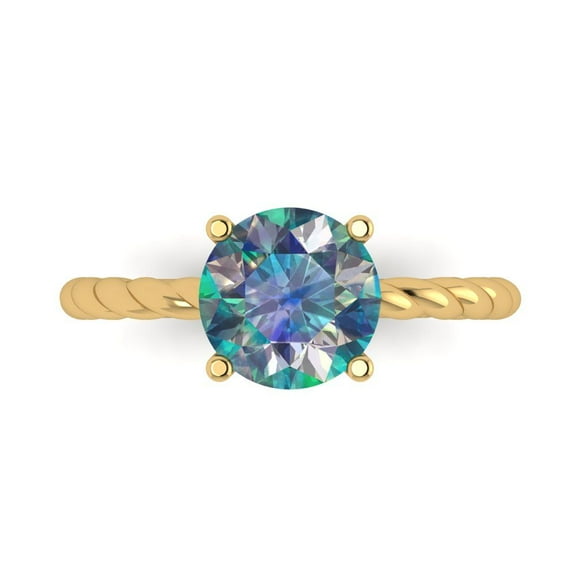 2 ct Round Cut Blue Moissanite Solitaire Engagement Ring for Women in 14K Yellow Gold