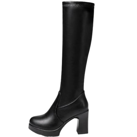 

Boots Women Women s Boots Autumn And Winter New Round Toe Waterproof Platform High-heeled Boots Women Black