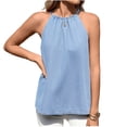 thumbnail image 2 of Uootdi Women's Denim Tops Halter Neck Sleeveless Ruched Camisoles Casual Loose Fit Lightweight Tops Gift, 2 of 7