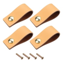 Uxcell Leather Drawer Pulls 2.5" 4Pack Leather Furniture Handles Drawer Knob Pull Khaki
