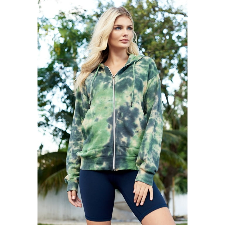 Womens Zip Up Tie Dye Dipped Hoodie for Juniors Terry Sweatshirt Long Sleeve Camo Tie Dye Large Walmart