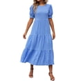 thumbnail image 2 of Guieoi Womens Dresses Plus Size Tiered Boho Style Summer Short-Sleeve Pleated Ruffled Dress Round-Neck Dress Blue XL, 2 of 6