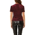thumbnail image 3 of INSPIRE CHIC Women's Velvet Sequin Top Crew Neck Short Sleeve Party Clubwear Blouse XS Burgundy, 3 of 7
