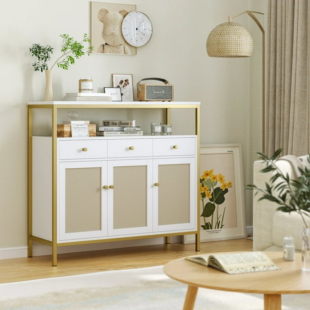 Homfa Accent with Rattan Doors, Modern Storage for