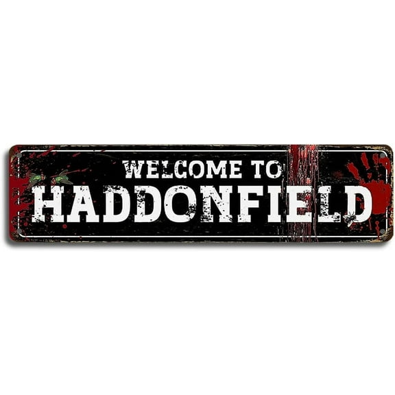 Retro Metal Tin Sign Welcome to Haddonfield 4"x16", Perfect for Home, Bar, Garage Decor with Unique Horror Movie Style, Ideal Collectible or Gift