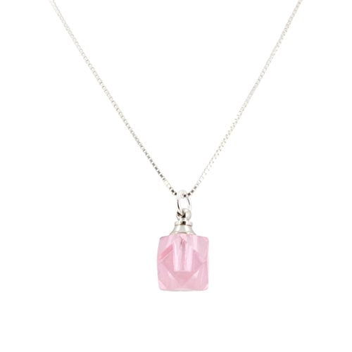 #6618 Faceted Pink glass Essential Oil Diffuser Necklace on Sterling Box Chain