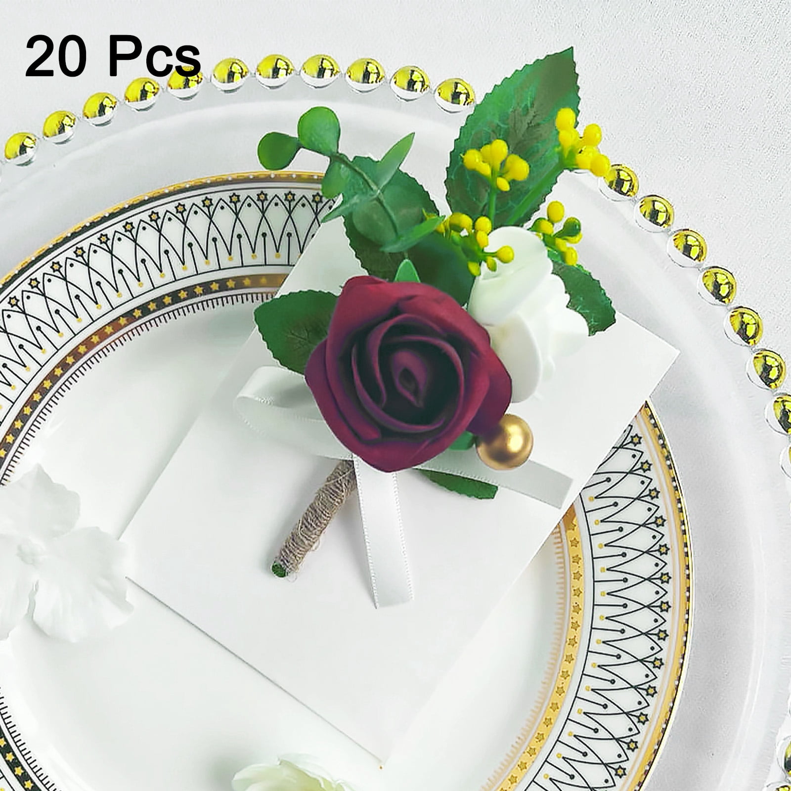 Unique Bargains Artificial Flower Boutonnieres for Men Pocket Corsage 20Pcs Wine Red