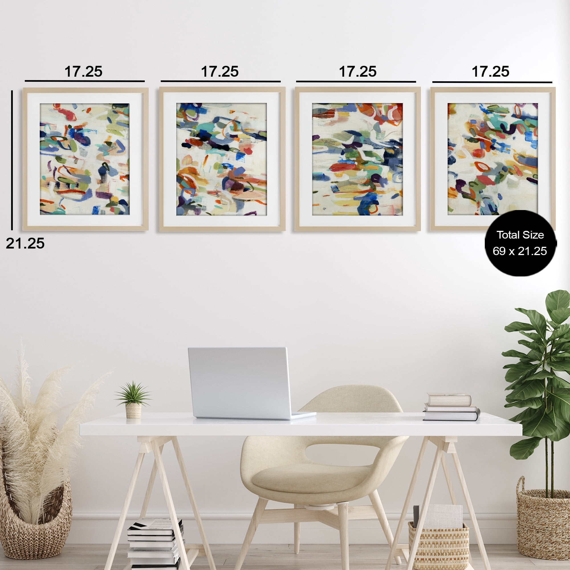 Stupell Industries Primary Hues Composition 4 Piece Birch Framed Print Under Glass Set, design by Lisa Ridgers