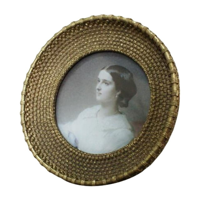 Rongfmy Photo Frame Rattan Pattern Round Elegant Vintage for Tabletop Display 4inch