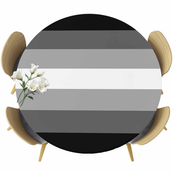 Black White Ombre Table Cloth, Round Fitted Tablecloths with Elastic Edge, Gradient Black Woods Farmhouse Wipeable Waterproof Table Cover for Kitchen Wedding 55-60 Inches