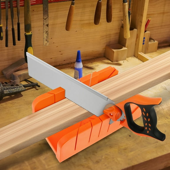 Grusce Mitre Box with Saw for Woodworking Cuts at 22.5° 45° and 90° Angles Orange Plastic Mitre Box and SK5 Steel Saw Set for Cutting Wood