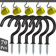 70PCS Screw in Hooks for Hanging, 1-1/4 Inch Black Coated Hooks Screw Hooks Cup Hooks Screw-in Wall Hooks Heavy Duty Metal Ceiling Hooks for Outdoor Lights, Mug, Key, Plants & Indoor Use