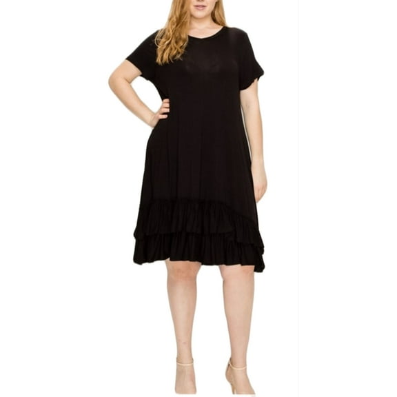 Plus Size Ruffle-trim Georgette Swing Dress