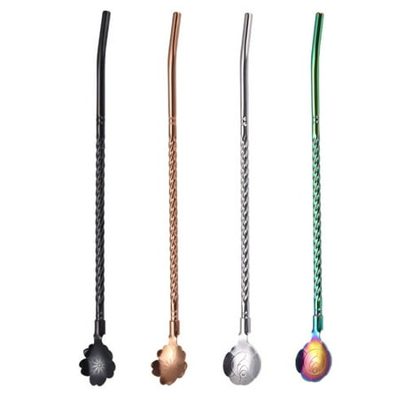 STRANDCHIC 4Pcs Reusable Stainless Steel Straw Spoons for Party Use Assorted Color Beverage Drinkware